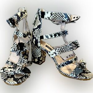 NineWest Cage Sandals block heel snake print